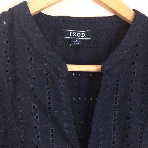 Izod Navy Balloon Flare Sleeve Blouse Size M - Picture 3 of 15